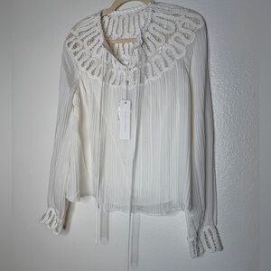 NWT ✨ Jonathan Simkhai Romantic Lace Trim Pleated Blouse Small